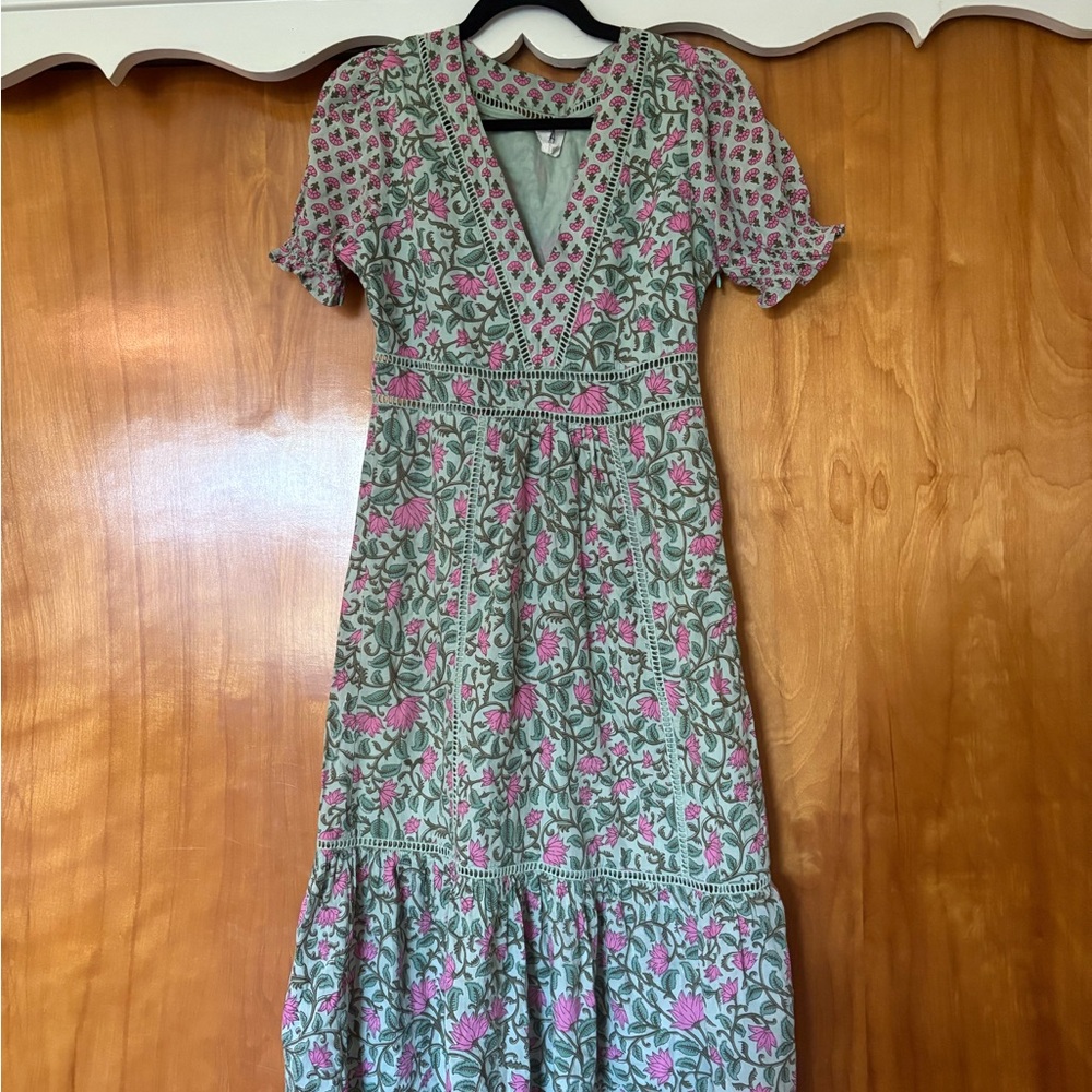Floral Midi Dress in Pink and Green